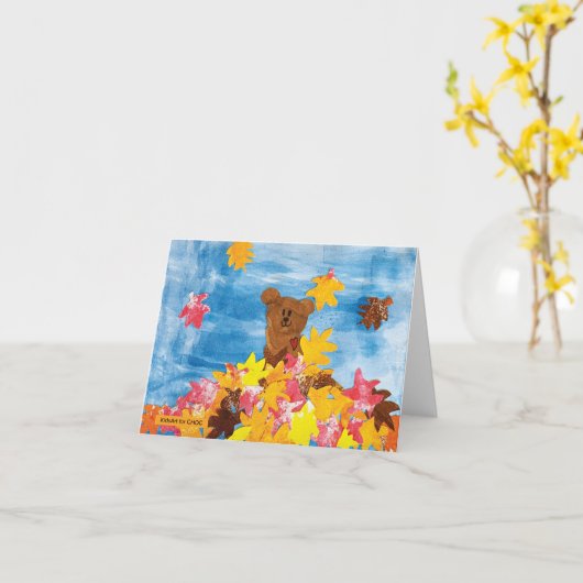 Herfst Choco Beer - Kinder kunst voor Choc Kaart (Gele Bloem)