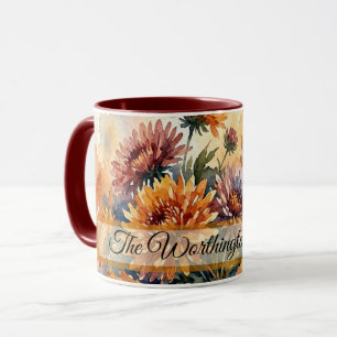 Herfst Chrysanthemum en Esdoornhout Waterverf Boek Mok
