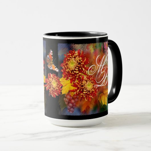 Herfst Chrysanthemums Monogram Mok (Voorkant rechts)