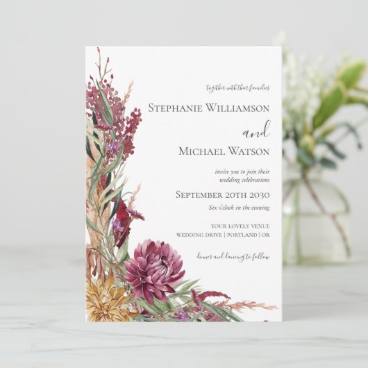 Herfst Chrysanthemums Waterverf Floral Wedding Kaart (Staand voorkant)