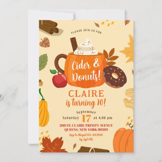 Herfst cider en donuts herfstverjaardagsfeestje kaart (Voorkant)