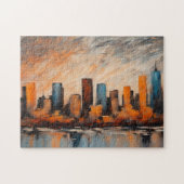 Herfst City Skyline zonsondergang Legpuzzel (Horizontaal)