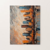 Herfst City Skyline zonsondergang Legpuzzel (Verticaal)