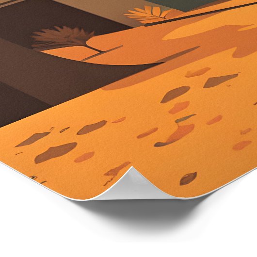 Herfst Cityscape Rustiek Sinaasappel Rood Geel Bru Poster (Hoek)