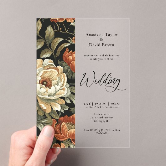 Herfst Clay Floral Wedding Acryl Uitnodigingen (Insitu (Draagbaar))