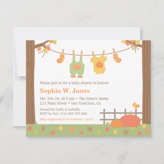 Herfst Clothes Baby Shower Invitations herfst Kaart (Voorkant)