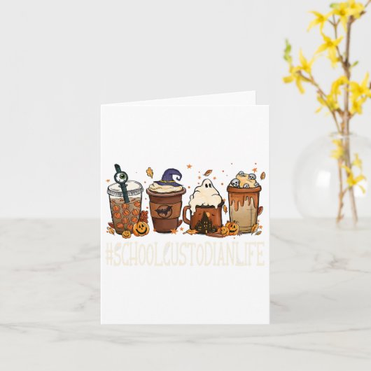 Herfst Coffee Halloween pomp Kaart (Gele Bloem)