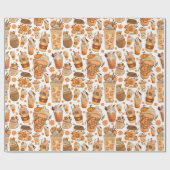 Herfst Coffee Latte Pumpkin Patroon Cadeaupapier (Vlak)