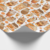 Herfst Coffee Latte Pumpkin Patroon Cadeaupapier (Hoek)