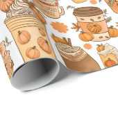 Herfst Coffee Latte Pumpkin Patroon Cadeaupapier (Rol Hoek)