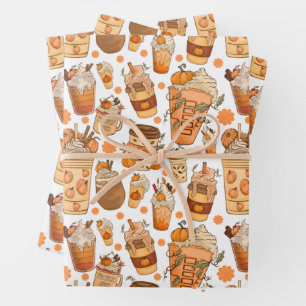 Herfst Coffee Latte Pumpkin Patroon Inpakpapier Vel