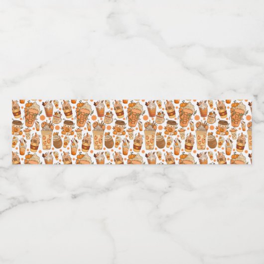 Herfst Coffee Latte Pumpkin Patroon Waterfles Etiket (Enkel label)