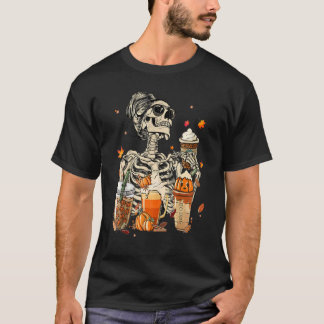 Herfst Coffee Pumpkin Latte Iced Autumn Skeleton S T-shirt