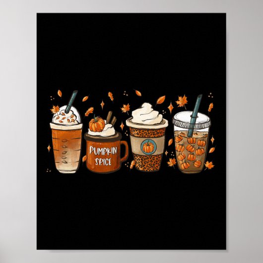 Herfst Coffee Pumpkin Spice Junkie Latte Autumn Co Poster (Voorkant)