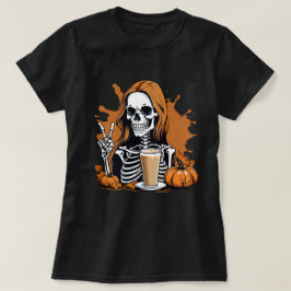Herfst Coffee Skeleton Halloween T-shirt