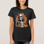 Herfst Coffee Skeleton Halloween T-shirt (Voorkant)