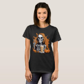 Herfst Coffee Skeleton Halloween T-shirt (Voorkant volledig)