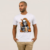 Herfst Coffee Skeleton Halloween T-shirt (Voorkant volledig)