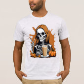 Herfst Coffee Skeleton Halloween T-shirt (Voorkant)