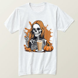 Herfst Coffee Skeleton Halloween T-shirt