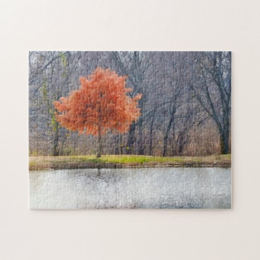 Herfst Color Tree by a Pond Art Puzzel (Horizontaal)