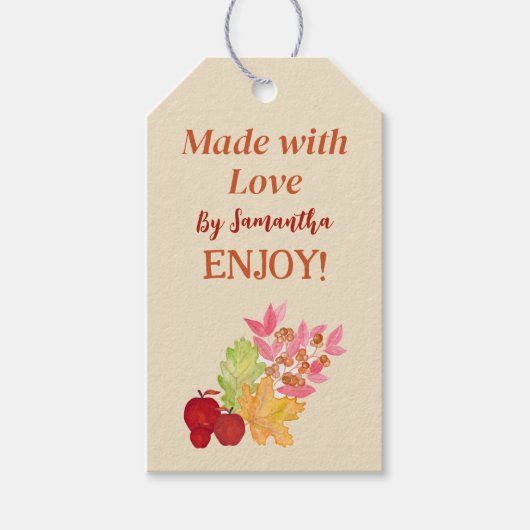 Herfst Controle Bladeren Appels GEMAAKT MET LIEFDE Cadeaulabel (Voorkant)