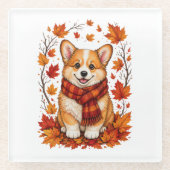 Herfst Corgi Hond Knus Glazen Onderzetter (Voorkant)