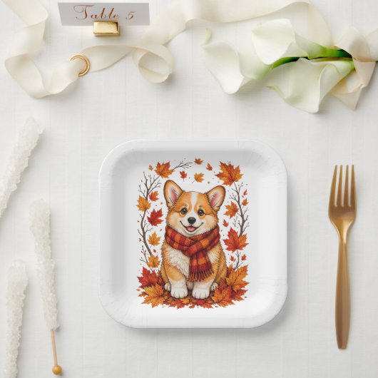 Herfst Corgi Hond Knus Papieren Bordje (Huwelijk)
