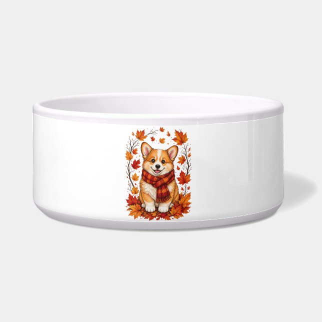 Herfst Corgi Hond Knus Voerbakje (Voorkant)