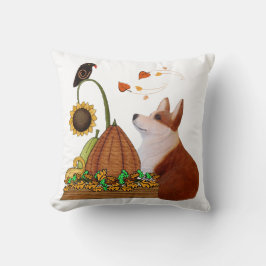 Herfst Corgi met pompoen en Sierkussen van vogels