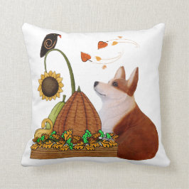 Herfst Corgi met pompoen en Sierkussen van vogels