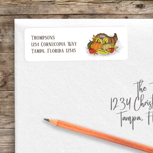 Herfst Cornucopia Elegant Waterverf Land Etiket