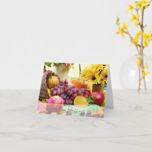 Herfst cornucopia met aangepaste tekst kaart (Gele Bloem)