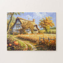 Herfst Cottage bij Tarweveld en Pompoenen