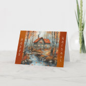 Herfst Cottage Bridge Illustratie Thanksgiving Kaart (Voorkant)