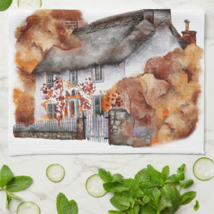 Herfst Cottage Oranje Bruin Thuis Theedoek