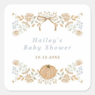 Herfst Cottage Pompoen Baby Shower Vierkante Sticker