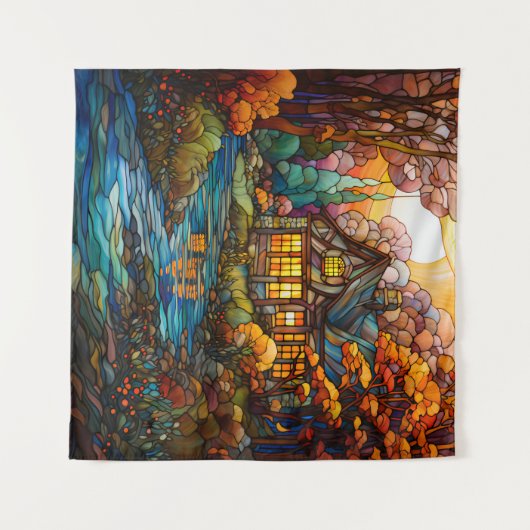 Herfst Cottage tapijt Wandkleed (Voorkant (horizontaal))