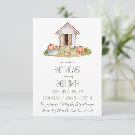 Herfst Cottcore Chicken Coop Garden Baby shower Kaart (Staand voorkant)