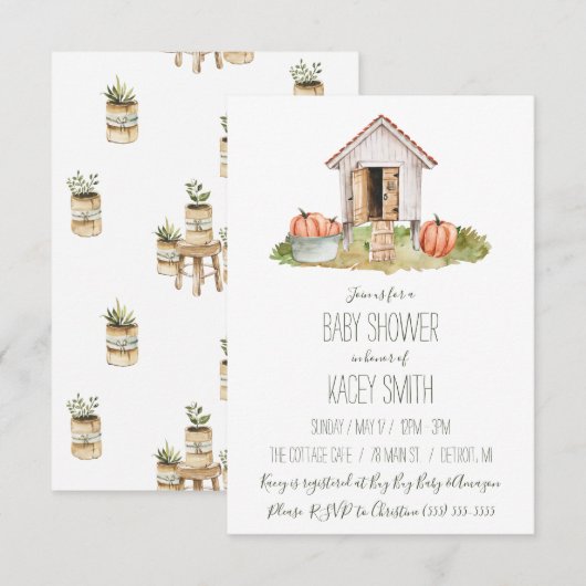 Herfst Cottcore Chicken Coop Garden Baby shower Kaart (Voorkant / Achterkant)