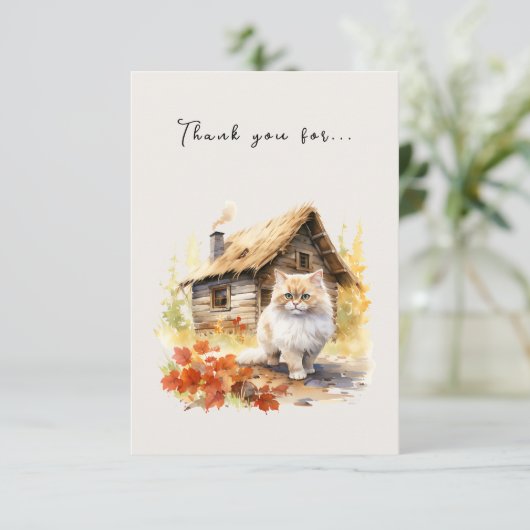 Herfst Country Cottage Cat Bedankkaart (Staand voorkant)