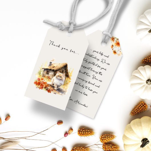 Herfst Country Cottage Cat Cadeaulabel