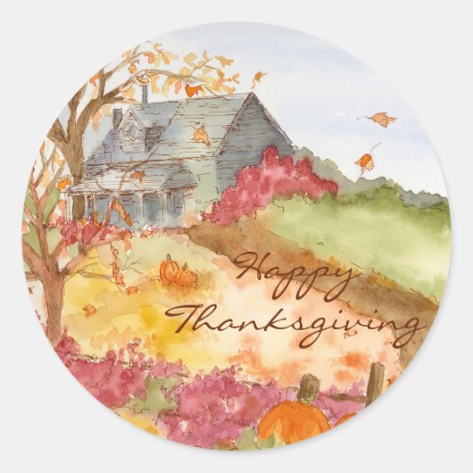 Herfst Country Home Happy Thanksgiving Ronde Sticker (Voorkant)