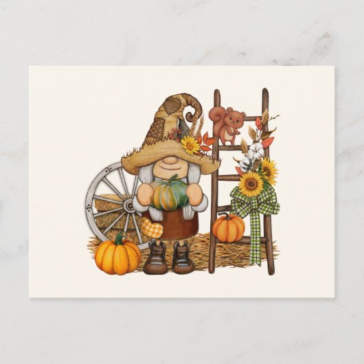 Herfst Country Pumpkin Harvest Gnome Briefkaart (Voorkant)