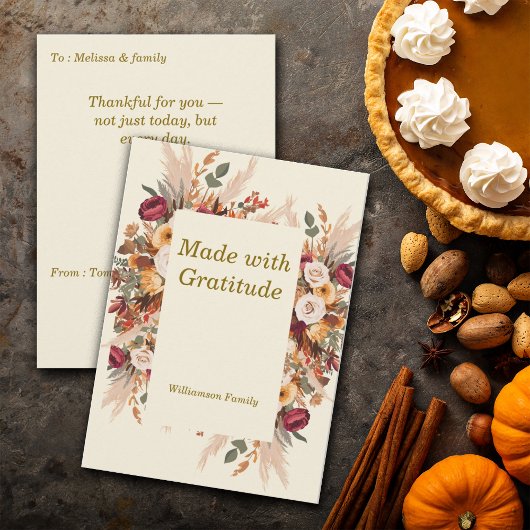 Herfst Cozy Bloemstuk Thanksgiving Personaliseer Feestdagenkaart