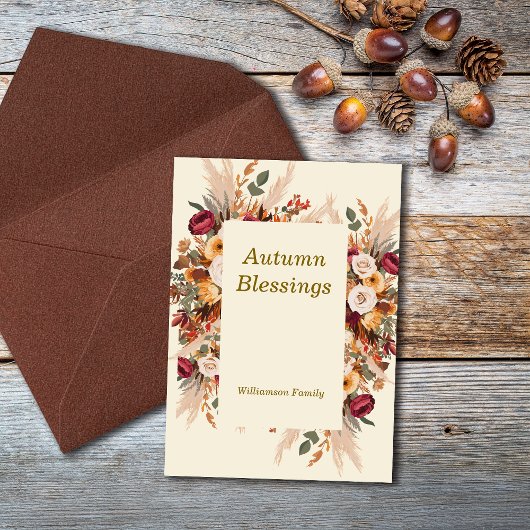 Herfst Cozy Bloemstuk Thanksgiving Personaliseer Feestdagenkaart