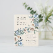 Herfst Cream & Blue Waterverf Flowers Wedding Uitnodiging Briefkaart (Staand voorkant)