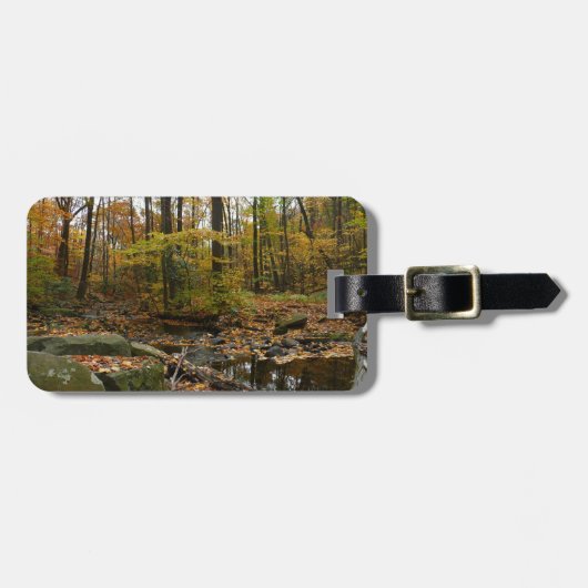 Herfst Creek met reflectie op Laurel Hill Park Bagagelabel (Voorkant horizontaal)