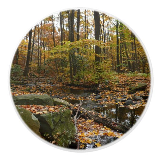 Herfst Creek met reflectie op Laurel Hill Park Keramische Knop (Voorkant)