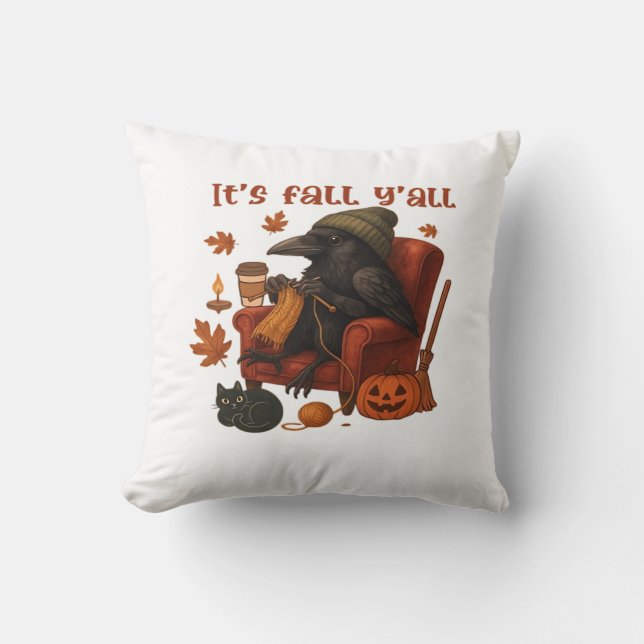 Herfst Crow - Het is Herfst Y'all Art Kussen (Voorkant)